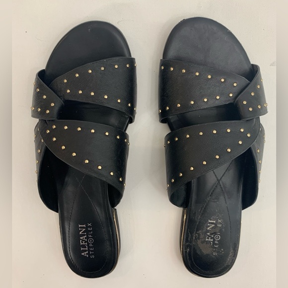 Alfani Black Leather Gold Stud Sandals 9 - Picture 8 of 8